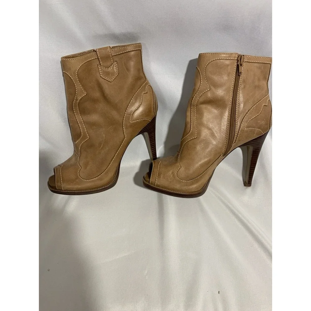 BCB Generation Womens 7.5 Brown‎ Leather Peep Toe stiletto western wartol